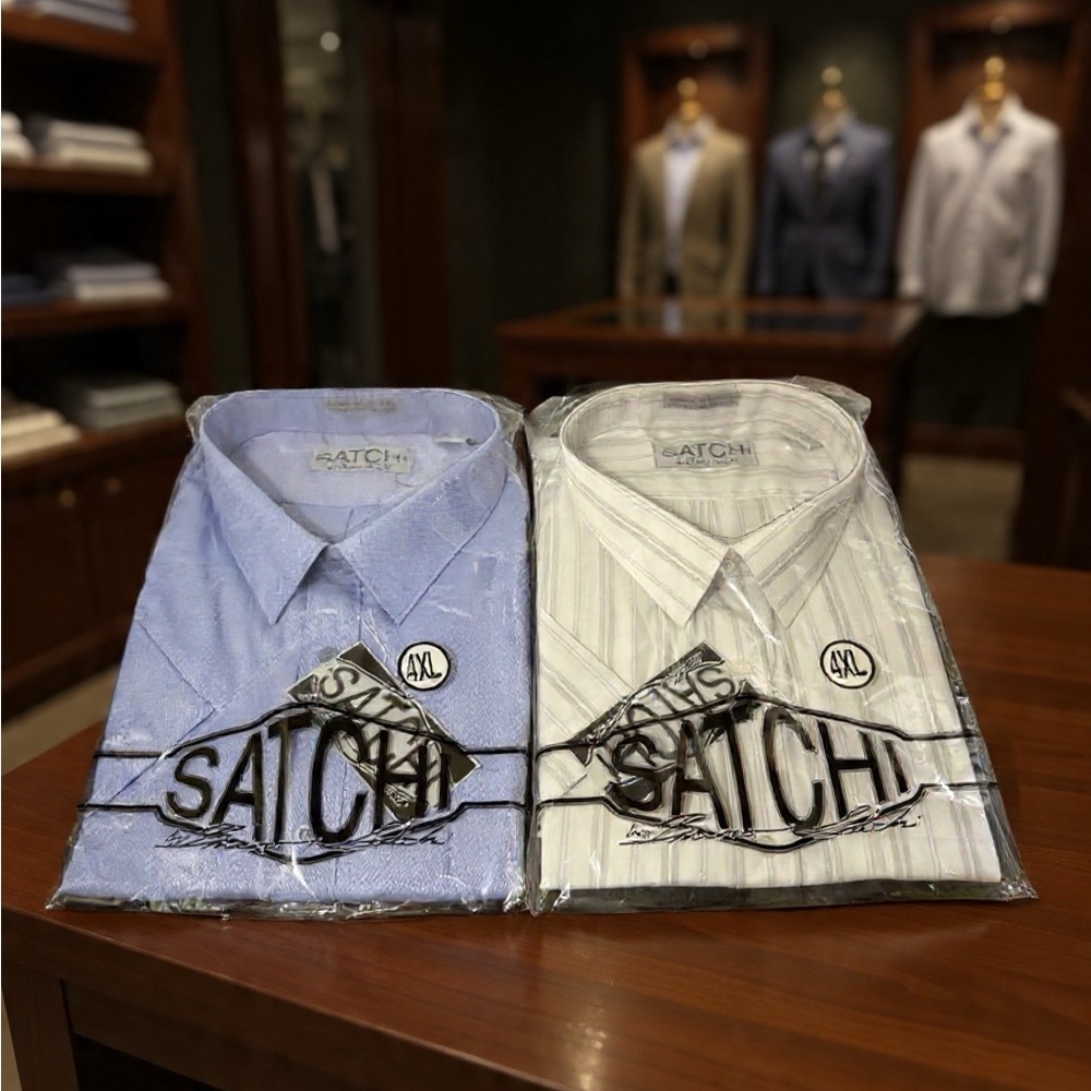 SATCHI Men's Dress Shirts - Light Blue & White Stripe Set